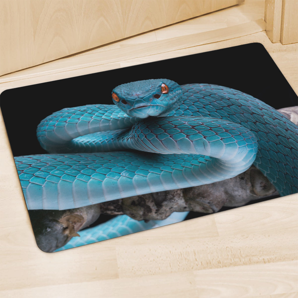 Blue Pit Viper Snake Print Polyester Doormat