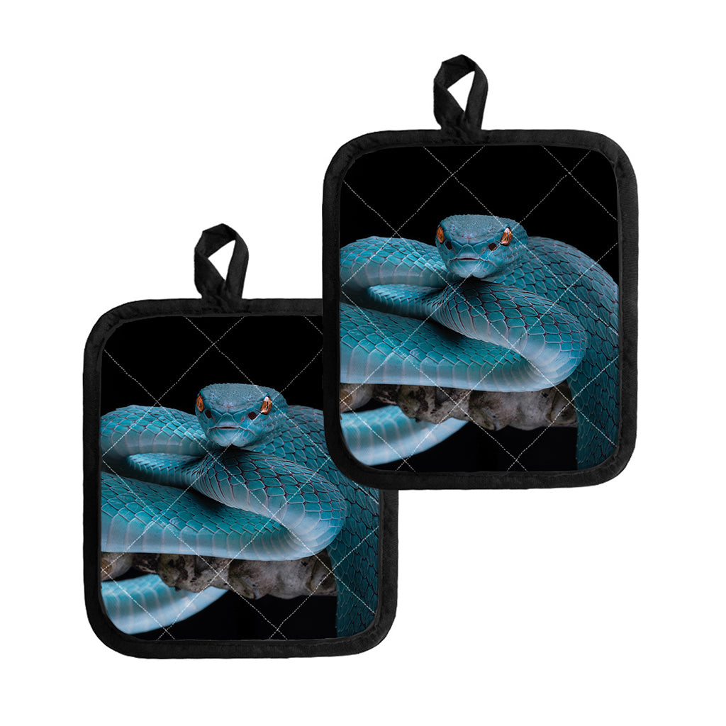 Blue Pit Viper Snake Print Pot Holders