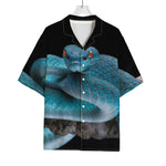Blue Pit Viper Snake Print Rayon Hawaiian Shirt