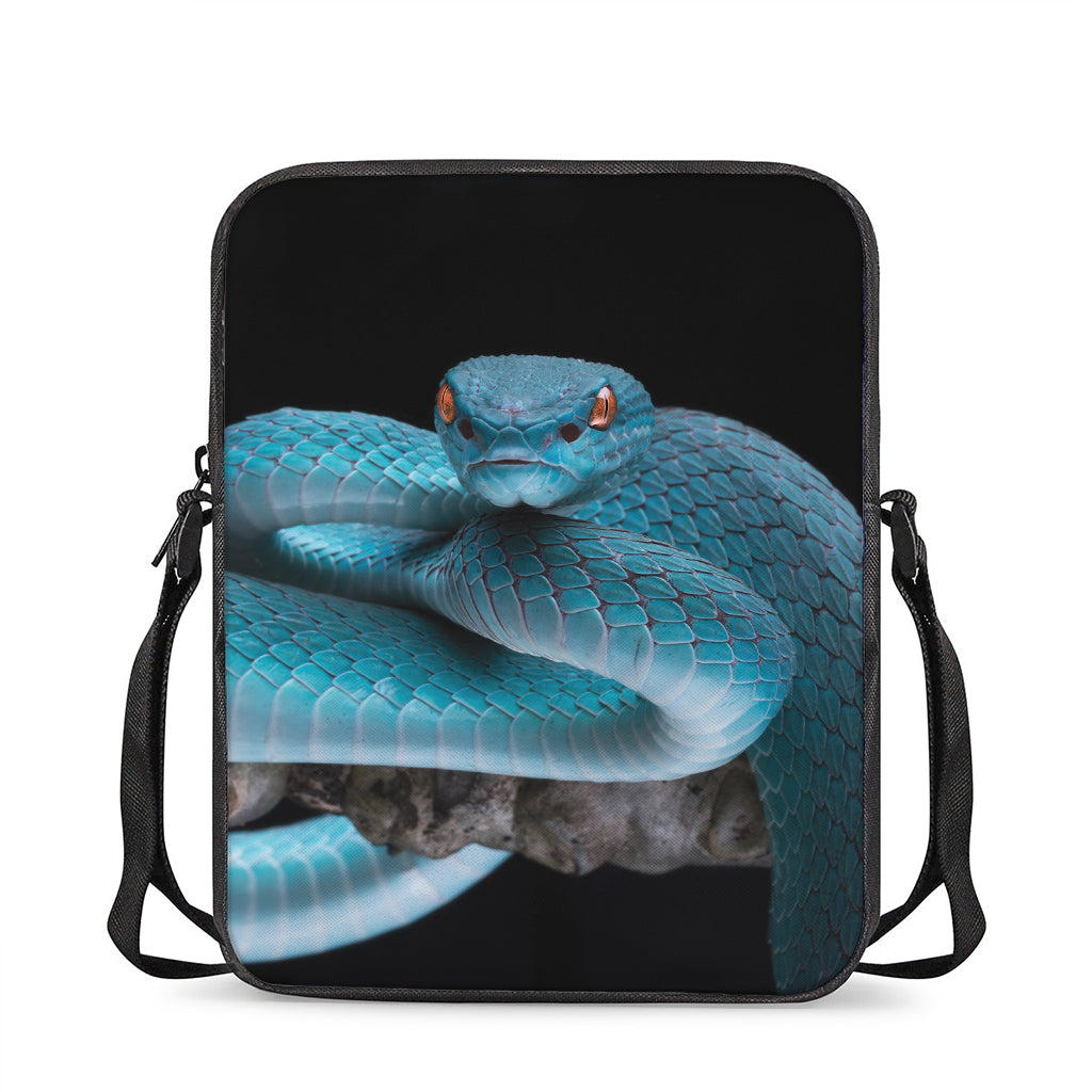 Blue Pit Viper Snake Print Rectangular Crossbody Bag