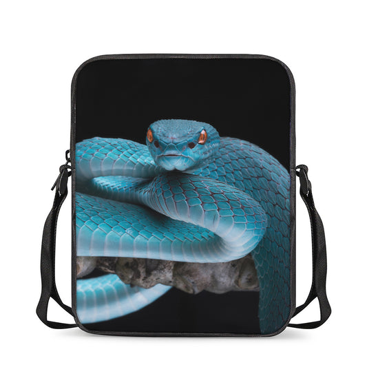 Blue Pit Viper Snake Print Rectangular Crossbody Bag