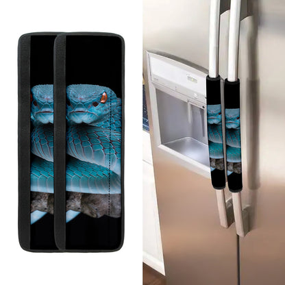 Blue Pit Viper Snake Print Refrigerator Handle Covers