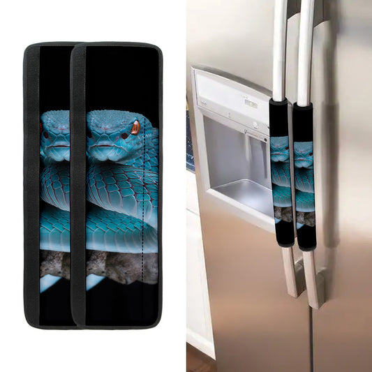 Blue Pit Viper Snake Print Refrigerator Handle Covers