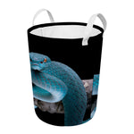 Blue Pit Viper Snake Print Round Laundry Basket