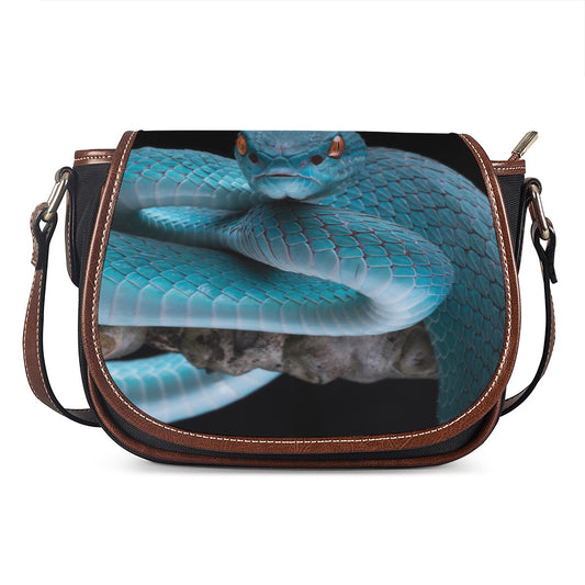 Blue Pit Viper Snake Print Saddle Bag