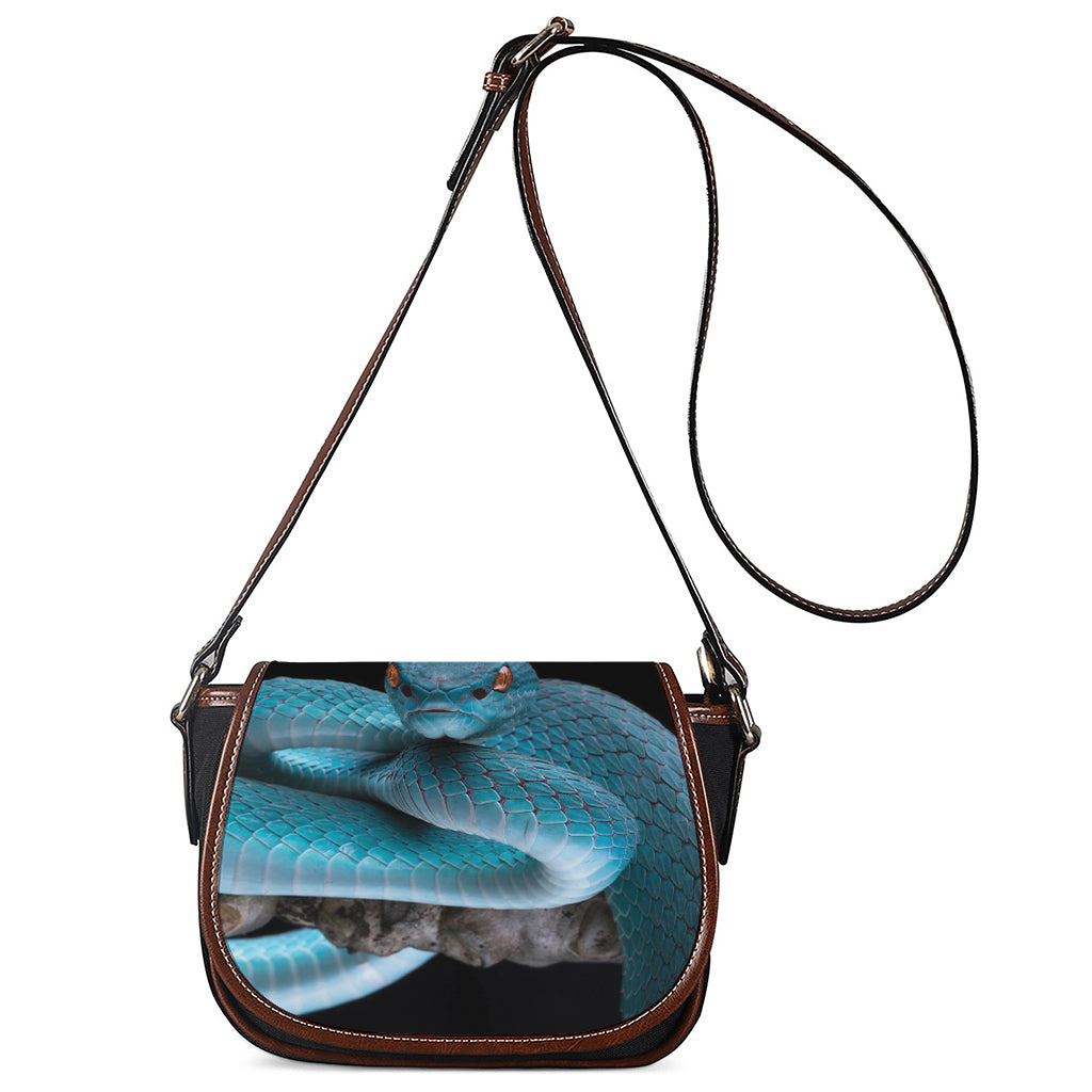 Blue Pit Viper Snake Print Saddle Bag