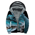 Blue Pit Viper Snake Print Sherpa Lined Zip Up Hoodie