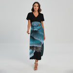 Blue Pit Viper Snake Print Short Sleeve Maxi Dress