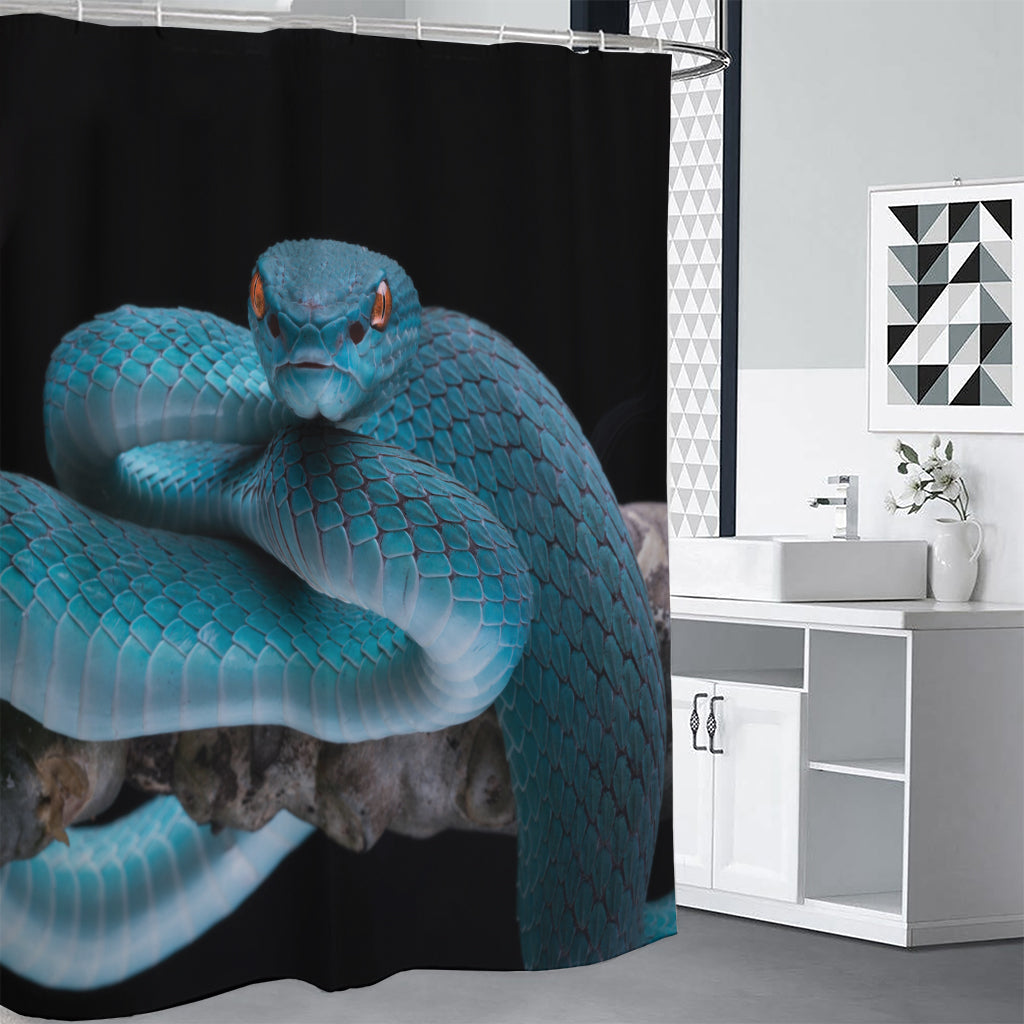 Blue Pit Viper Snake Print Shower Curtain