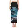 Blue Pit Viper Snake Print Side Slit Maxi Skirt
