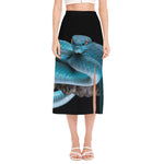 Blue Pit Viper Snake Print Side Slit Midi Skirt