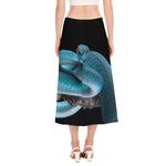 Blue Pit Viper Snake Print Side Slit Midi Skirt