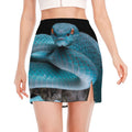 Blue Pit Viper Snake Print Side Slit Mini Skirt