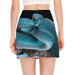Blue Pit Viper Snake Print Side Slit Mini Skirt