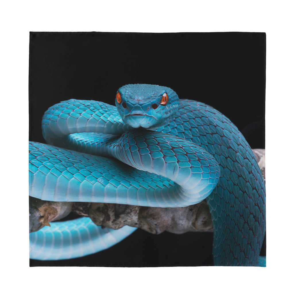 Blue Pit Viper Snake Print Silk Bandana