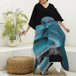 Blue Pit Viper Snake Print Silk V-Neck Kaftan Dress