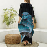 Blue Pit Viper Snake Print Silk V-Neck Kaftan Dress