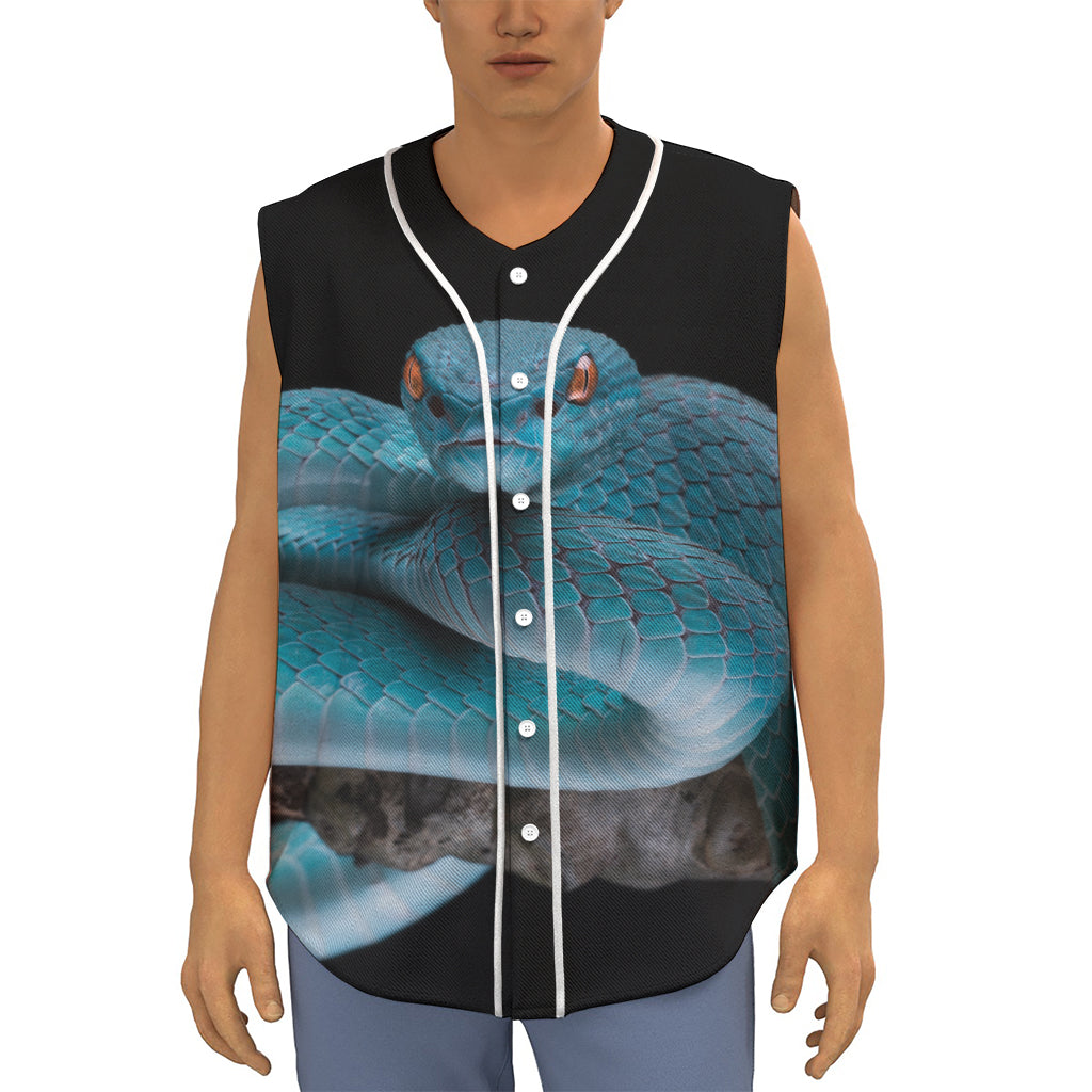 Blue Pit Viper Snake Print Sleeveless Baseball Jersey