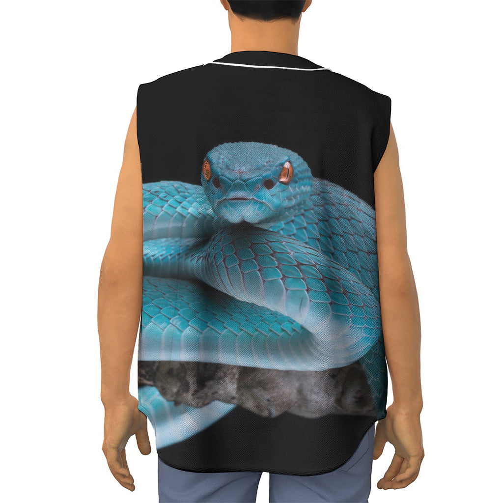 Blue Pit Viper Snake Print Sleeveless Baseball Jersey