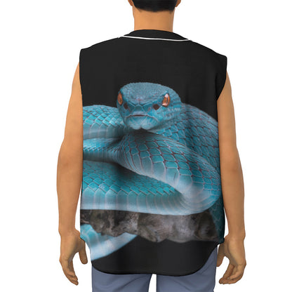 Blue Pit Viper Snake Print Sleeveless Baseball Jersey