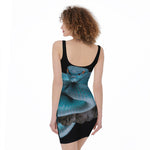 Blue Pit Viper Snake Print Sleeveless Bodycon Dress