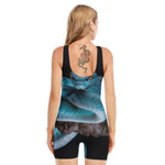 Blue Pit Viper Snake Print Sleeveless One Piece Swimsuit