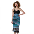 Blue Pit Viper Snake Print Slim Fit Midi Cami Dress