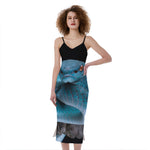 Blue Pit Viper Snake Print Slim Fit Midi Cami Dress