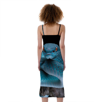 Blue Pit Viper Snake Print Slim Fit Midi Cami Dress