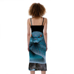 Blue Pit Viper Snake Print Slim Fit Midi Cami Dress