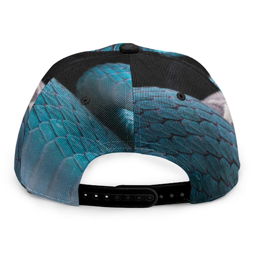 Blue Pit Viper Snake Print Snapback Cap