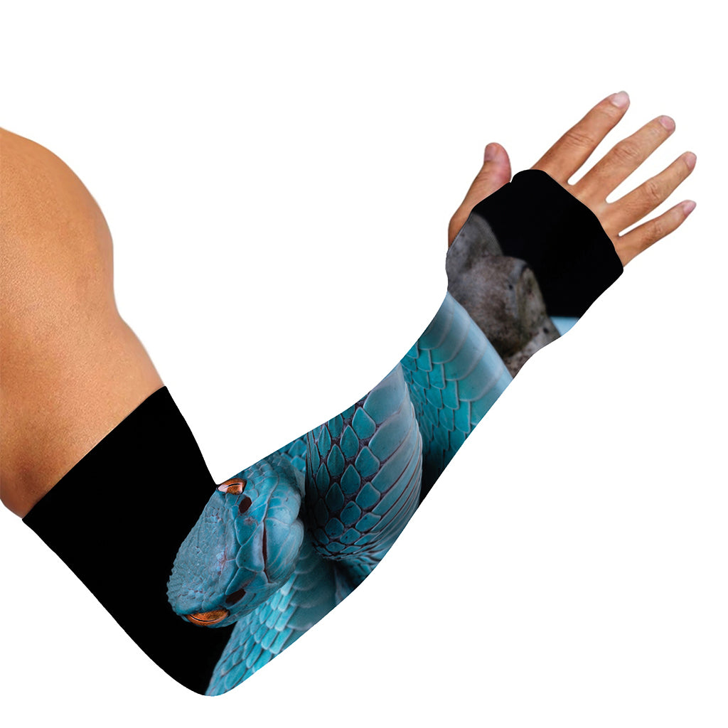 Blue Pit Viper Snake Print Sun Protection Arm Sleeves