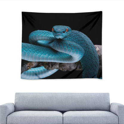 Blue Pit Viper Snake Print Tapestry