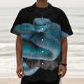 Blue Pit Viper Snake Print Textured Short Sleeve Shirt