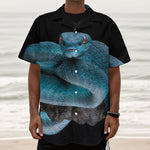 Blue Pit Viper Snake Print Textured Short Sleeve Shirt