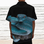 Blue Pit Viper Snake Print Textured Short Sleeve Shirt