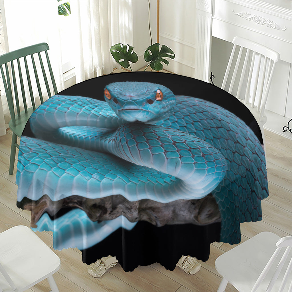 Blue Pit Viper Snake Print Waterproof Round Tablecloth
