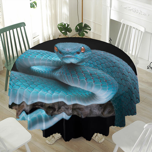 Blue Pit Viper Snake Print Waterproof Round Tablecloth