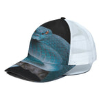 Blue Pit Viper Snake Print White Mesh Trucker Cap