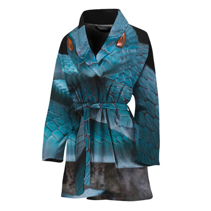 Blue Pit Viper Snake Print Women's Bathrobe