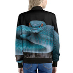 Blue Pit Viper Snake Print Women's Bomber Jacket