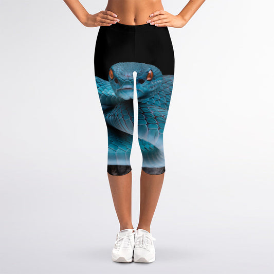 Blue Pit Viper Snake Print Women's Capri Leggings