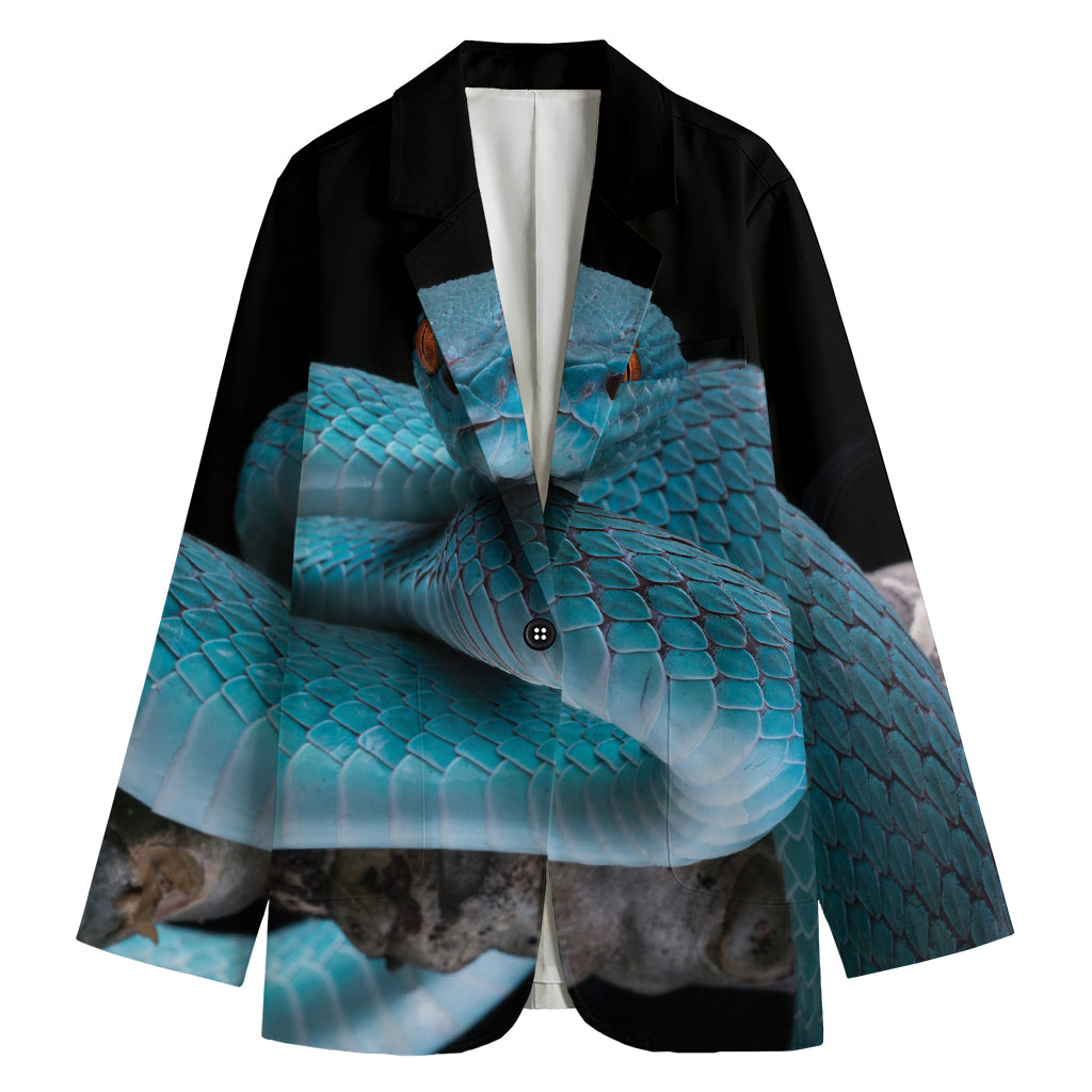 Blue Pit Viper Snake Print Women's Cotton Blazer