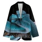 Blue Pit Viper Snake Print Women's Cotton Blazer
