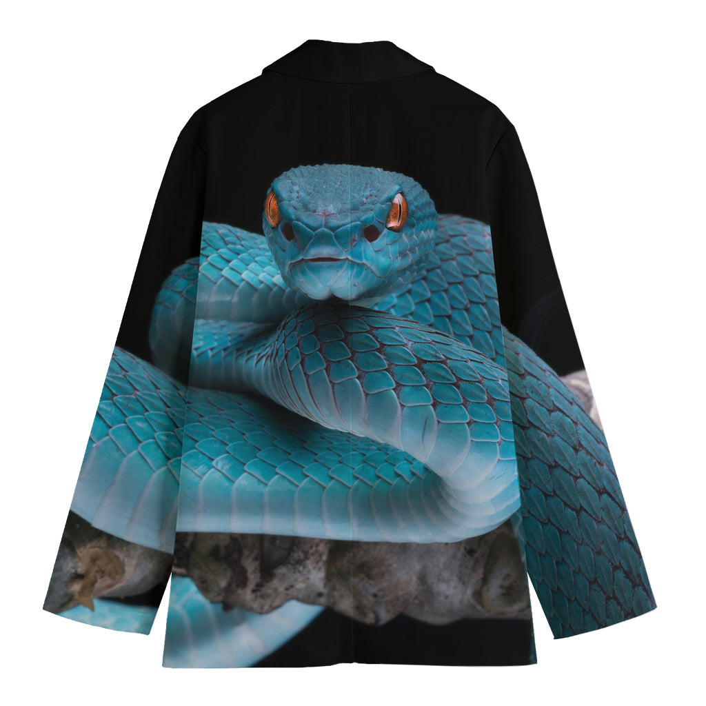 Blue Pit Viper Snake Print Women's Cotton Blazer