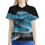 Blue Pit Viper Snake Print Women's Polo Shirt