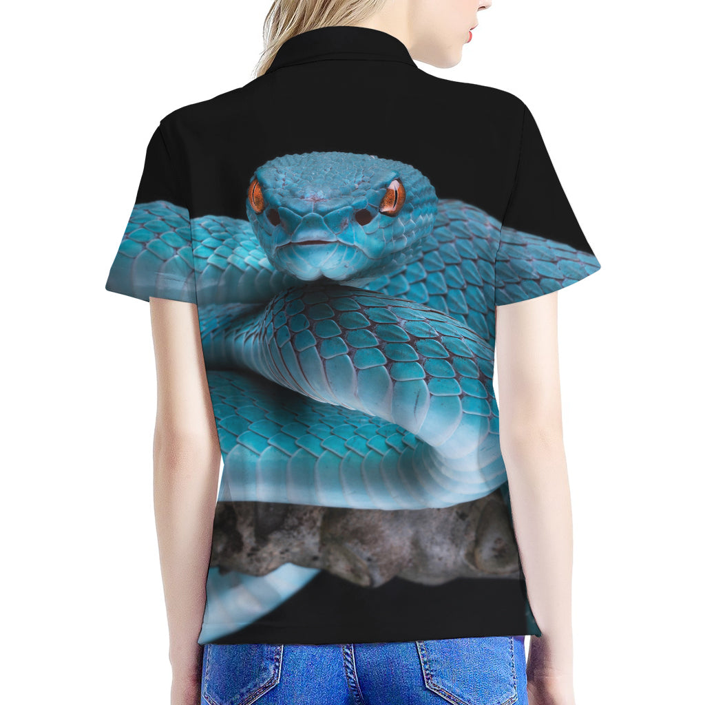 Blue Pit Viper Snake Print Women's Polo Shirt