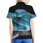 Blue Pit Viper Snake Print Women's Polo Shirt