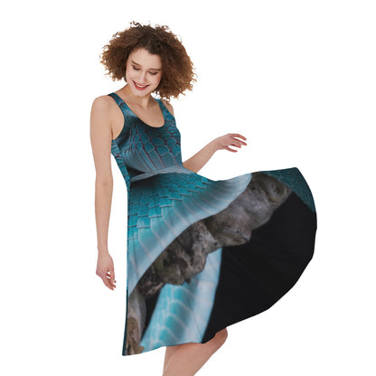 Blue Pit Viper Snake Print Women's Sleeveless Dress