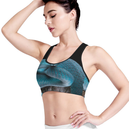 Blue Pit Viper Snake Print Women's Sports Bra